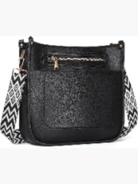 Vegan Leather Crossbody Bag with Adjustable Guitar Strap, 7 Pockets, Lightweight